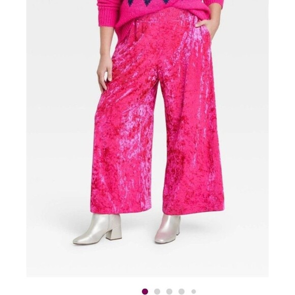 Women's Crushed Velvet Wide Leg Barbiecore Pull-On Ankle Pants Plus Sz 1x Boho - Picture 1 of 10